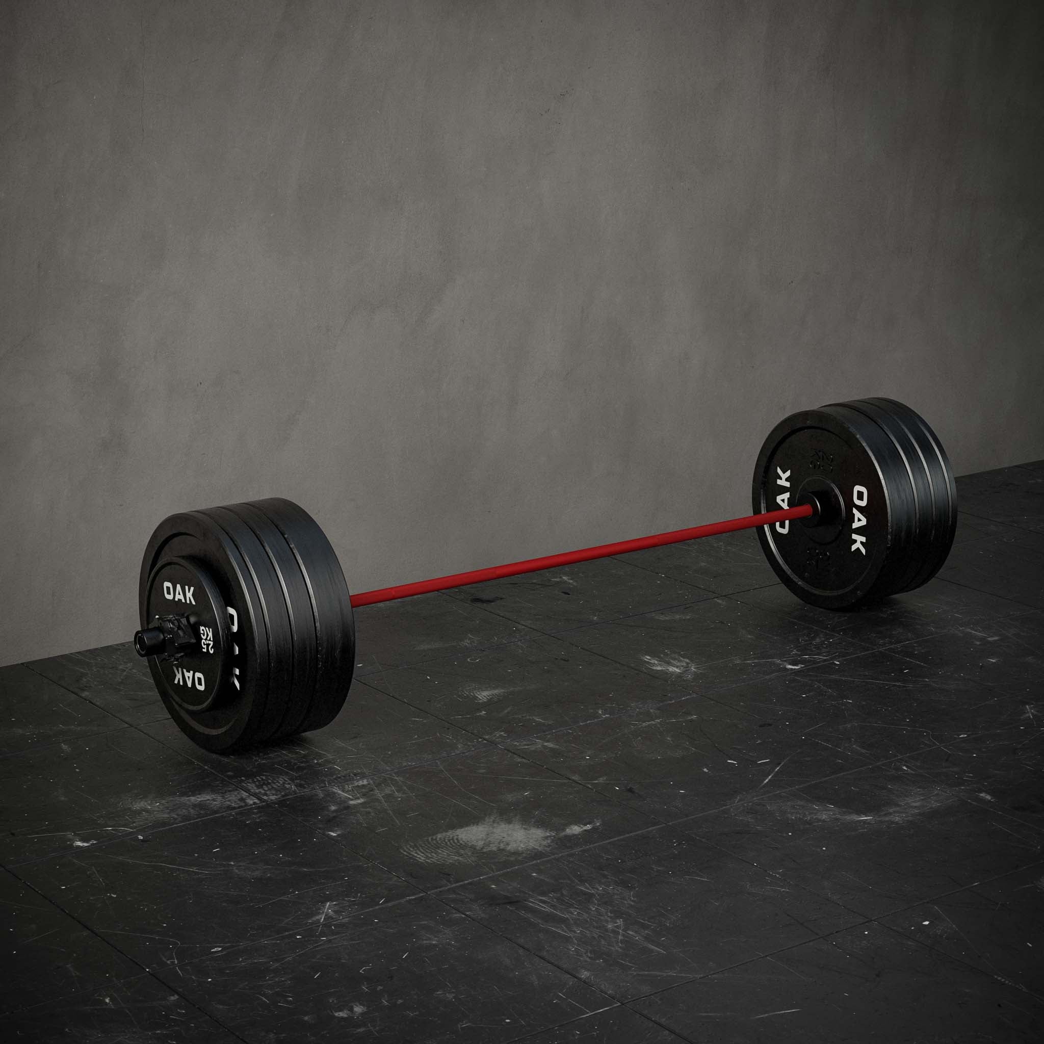 Ett skivstångsset med Crossfitstång för kvinnor och flera viktskivor