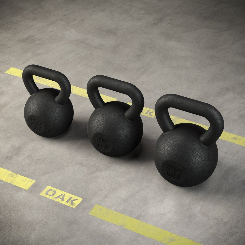 Ett färdigt paket med kettlebells i flera storlekar