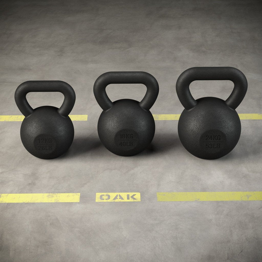 Ett färdigt paket med kettlebells i flera storlekar